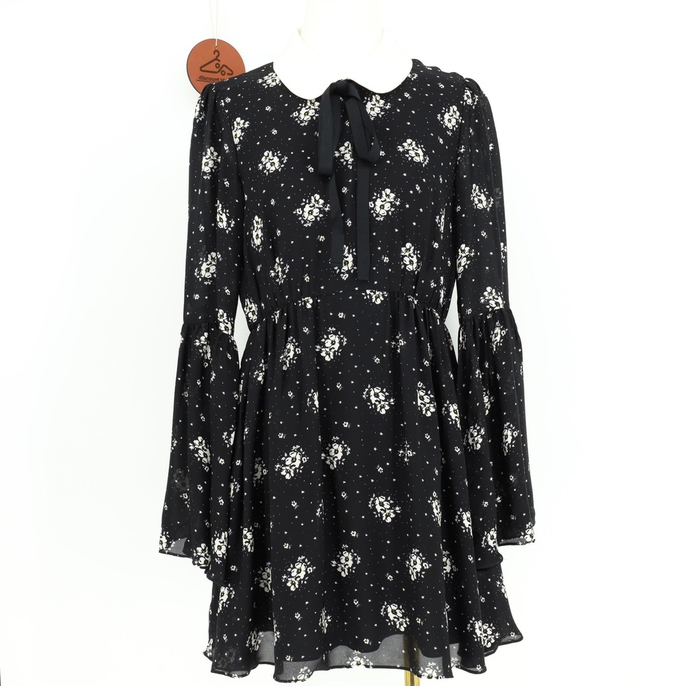 Cinq a Sept Lily Silk Mini Dress Peter Pan‎ Collar Size 6 Bell Sleeve Romantic